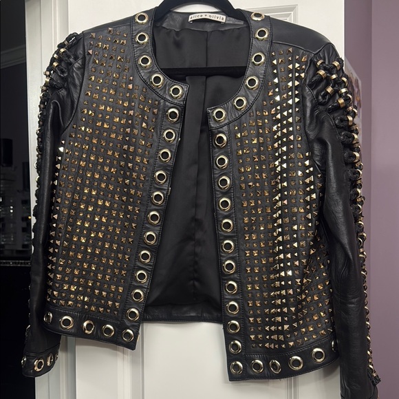 Alice + Olivia Black Kidman Studded Jacket M - Picture 1 of 7